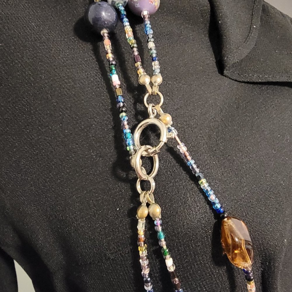 FABULOUS Vintage ITALIAN GLASS BEAD Triple Strand Necklace - Picture 4 of 8